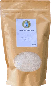Kubisches Halitsalz Granulat 2–5 mm, 1 kg Standbeutel